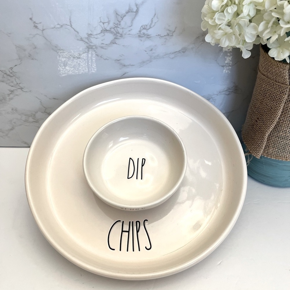 NWT Rae Dunn Ceramic Chips And Dip Serving Tray